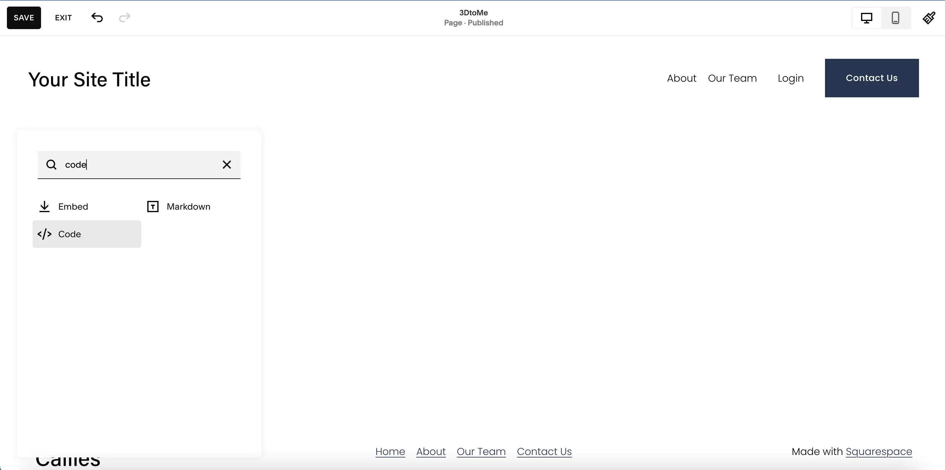 3DtoMe embed code on Squarespace